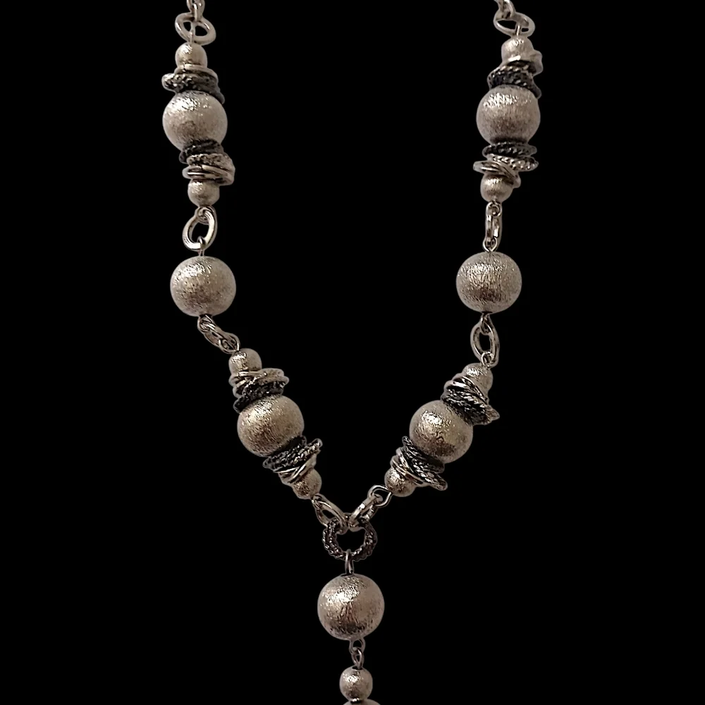 Y Drop Beaded Tassel Chain Necklace Bohemian‎ Western Witchy Silver Tone Gypsy